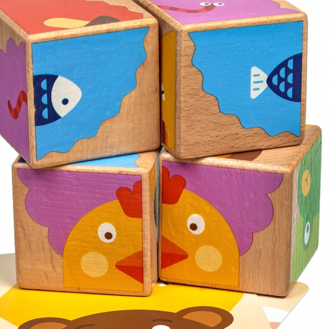 Lucy & Leo Où Va L'animal - 4 cubes en bois illustrés