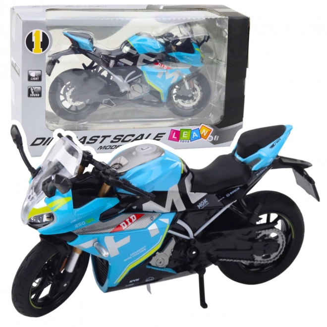 Moto sportive en métal bleu 1:12