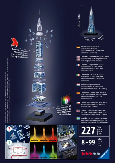 RAVENSBURGER Puzzle 3D lumineux Édition nocturne Chrysler Building 216 pièces