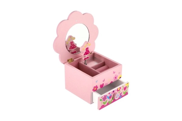 Boîte à bijoux Princesse bois boîte à musique fleur tiroir 14,5x8x14,5cm