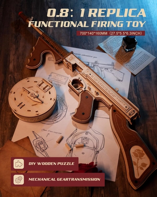 Puzzle mécanique en bois 3D RoboTime Pistolet-Mitrailleur Thompson