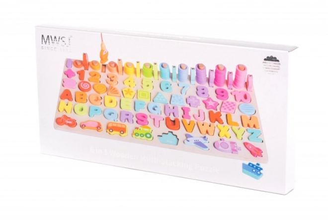 Puzzle en bois 6 en 1 Nombres Lettres Poissons