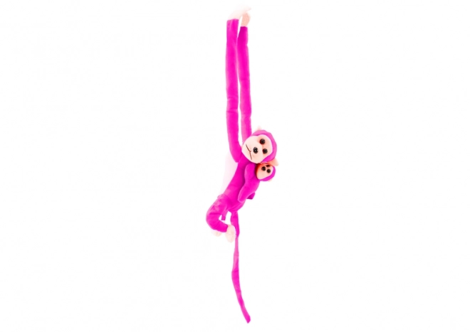 Singe en peluche avec bébé en rose 90 cm