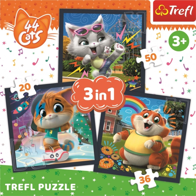 TREFL Puzzle 44 pièces : Rencontrez les chats 3 en 1 (20, 36, 50 pièces)