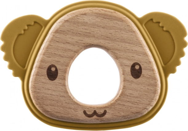 Anneau de dentition en silicone et bois Koala, Jaune Moutarde