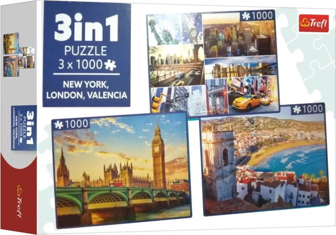 Puzzle New York, Londres et Valence 3x1000 pièces