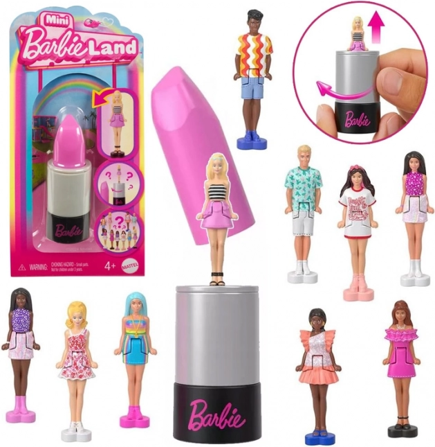 mattel mini barbie land – surprise dans un rouge à lèvres barbie ou ken