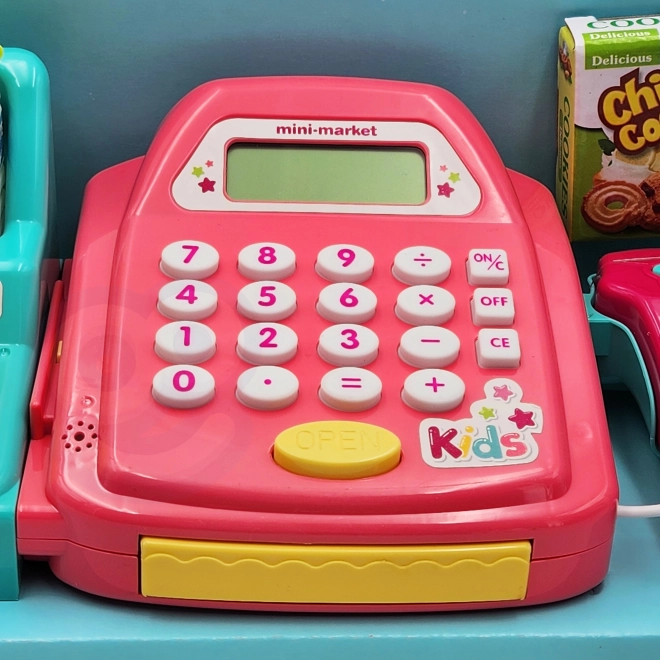 WOOPIE Caisse enregistreuse pour enfants avec étagère et accessoires rose