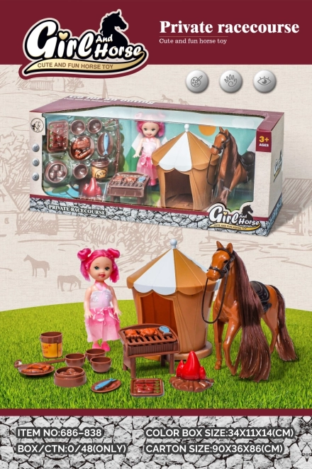 Coffret de jeu avec cheval, poupée et accessoires
