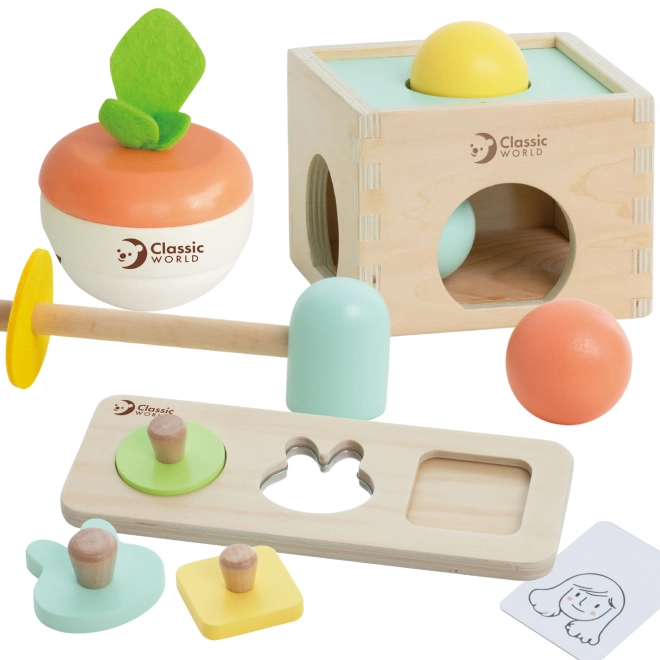 Ensemble éducatif classique en bois pastel pour les enfants de 6 à 12 mois