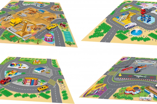 Carte de jeu avec 2 véhicules métalliques 70x70 cm