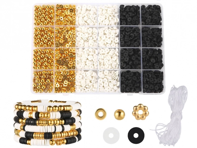 Ensemble de perles pour créer un bracelet d'amitié en or, noir et blanc