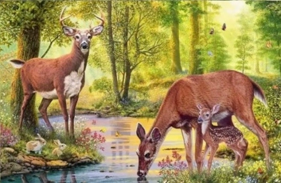 Mosaique de Diamant - Cerf près du ruisseau