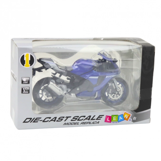 Moto sportive en métal bleu R1 1:12