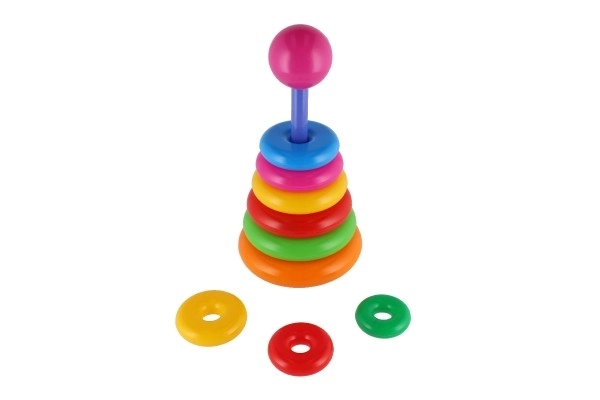 Pyramide à empiler avec anneaux en plastique 28 cm ass. 2 types en filet 12m+