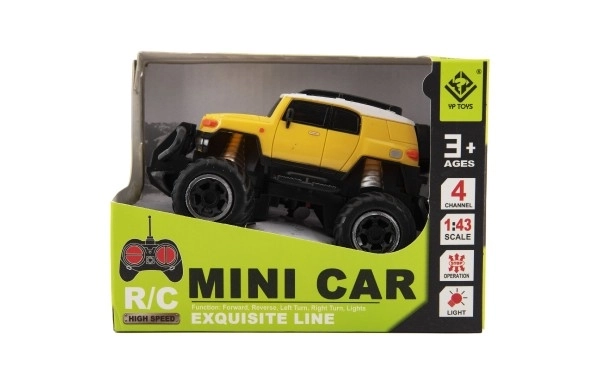 Auto RC mini SUV plastique 14cm 27MHz à téléc. sur batt. avec lumièr. 2 couleurs en boîte 16x12x10