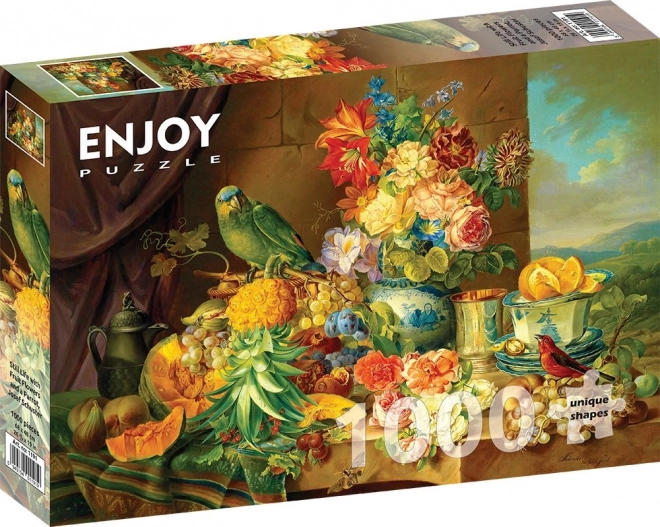 Puzzle Nature Morte avec Fleurs, Fruits et Perroquet 1000 Pièces