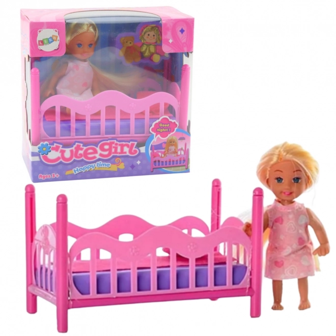 Ensemble mini poupée en pyjama lit rose