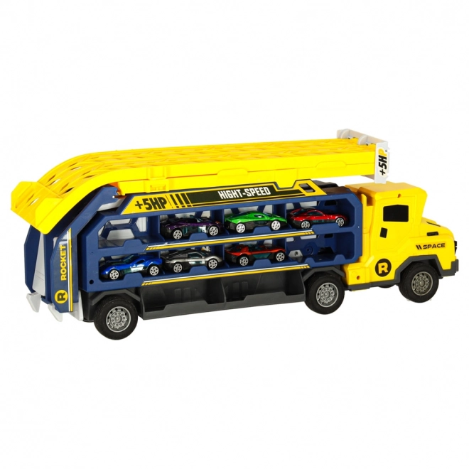 Circuit automobile jaune avec transporteur - 6 pièces