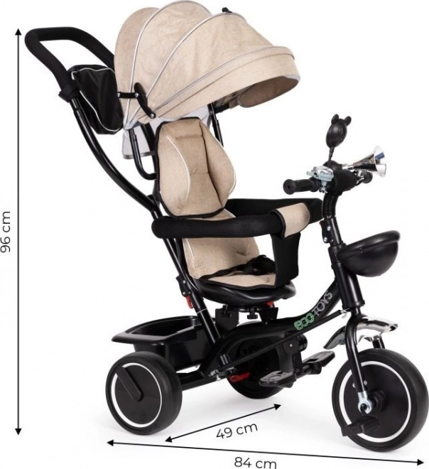 ECOTOYS Tricycle avec toit et tige de guidage beige