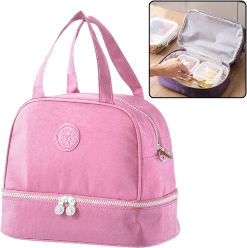 Sac isotherme rose pour repas avec bandoulière réglable 27 cm
