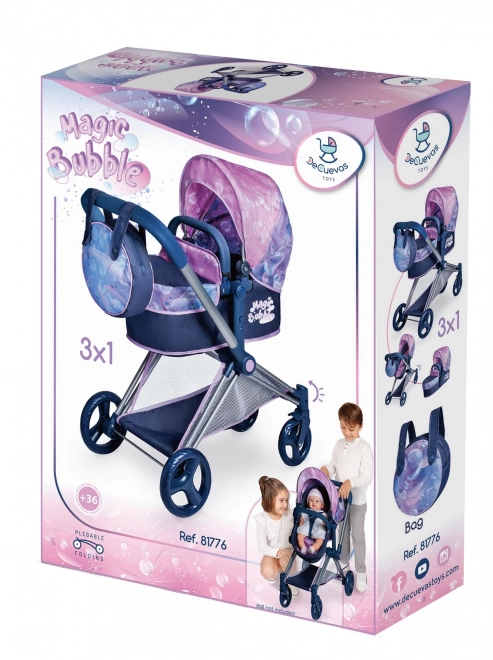 DeCuevas 81776 Poussette pliable pour poupées 3 en 1 avec sac Magic Bubble 2024 - 73 cm
