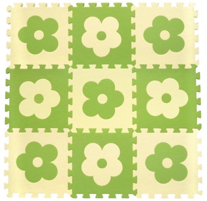 Tapis en mousse puzzle Fleurs vert-beige