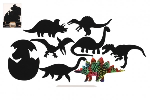 Image à gratter 9 pièces découpe dinosaure arc-en-ciel 13-15cm en sachet