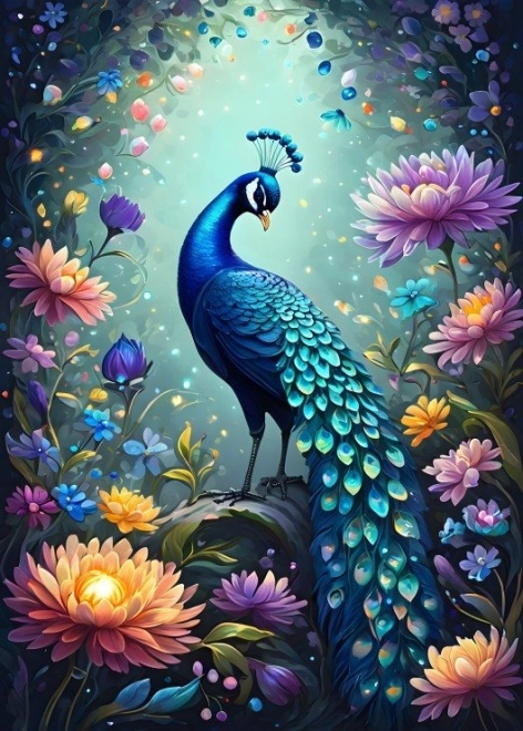 Puzzle Fleurs et paon 500 pièces