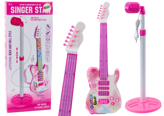 Guitare électrique enfant rose avec support et microphone