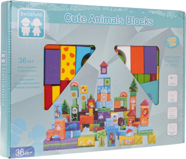Ensemble de blocs en bois animaux 100 pcs
