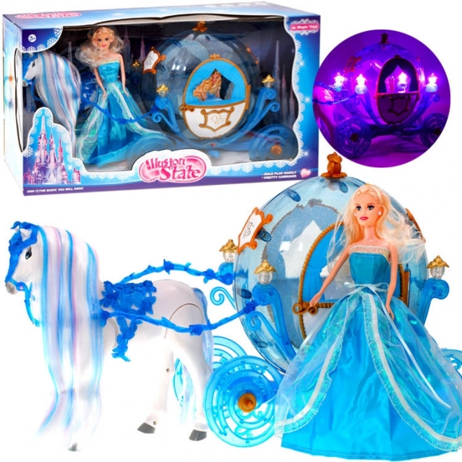 Carrosse de Cendrillon + cheval à crinière marchant hurlant + poupée en robe de bal ZA1362