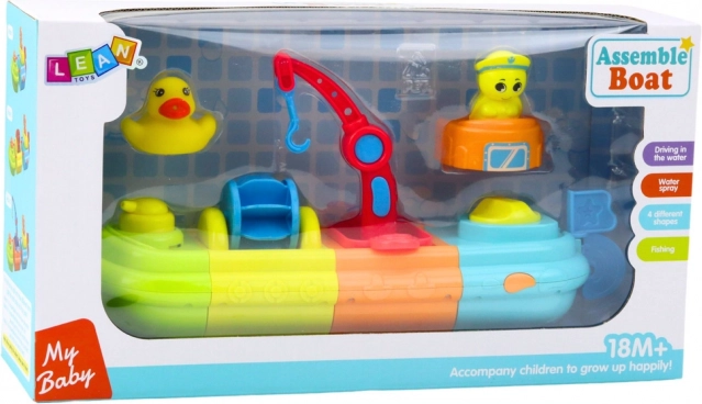 Jouet de bain Bateau avec des éléments colorés, Grue, Crochet, Canard et Tortue