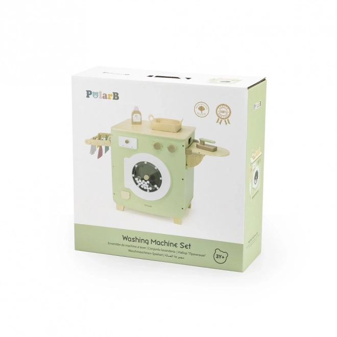 Lave-linge en bois avec planche, sèche-linge et accessoires