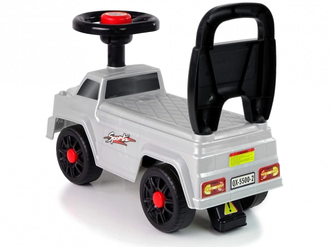 Voiture d'équilibre pour enfants QX-5500 argentée avec klaxon et dossier