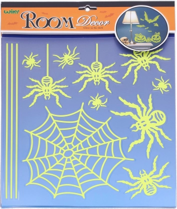 Autocollants muraux phosphorescents araignées Halloween 38 × 31 cm