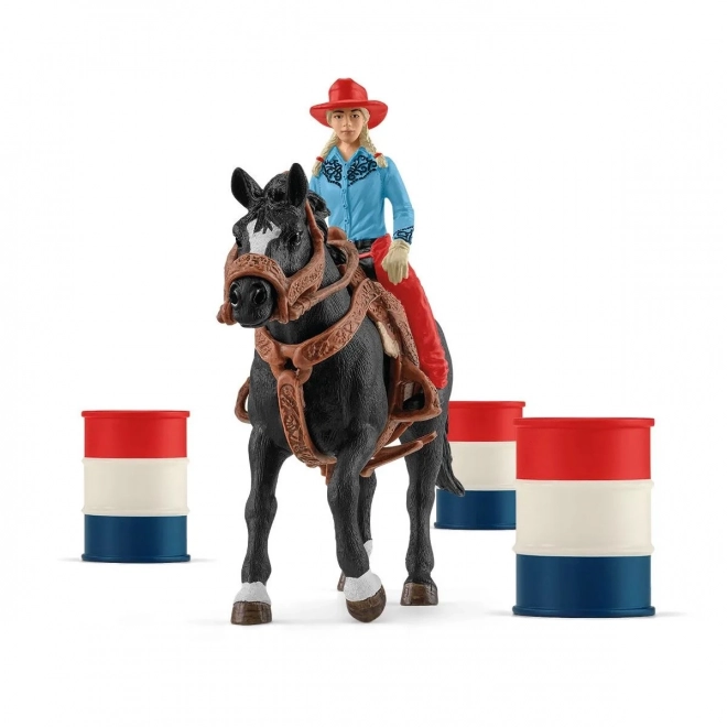 Ensemble de figurines Farm World Cowgirl et Course autour du baril