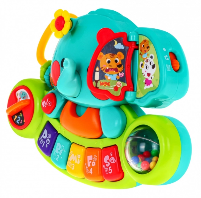 Éléphant interactif avec mini piano pour enfants 6m+ Jouet musical et hochet