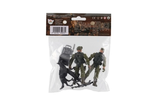 Ensemble soldats avec chien et accessoires 6 pcs en plastique dans un sachet 17x20x3cm