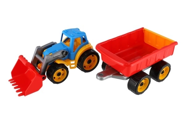 Tracteur/chargeur/pelleteuse avec remorque en plastique allongé pour mouvement libre 2 couleurs en filet 16x61x16cm