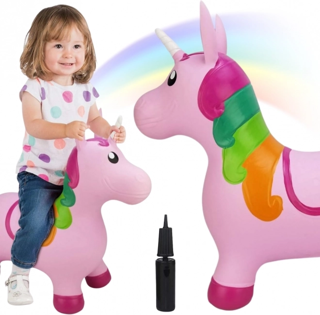 Licorne sauteur Woopie rose avec pompe