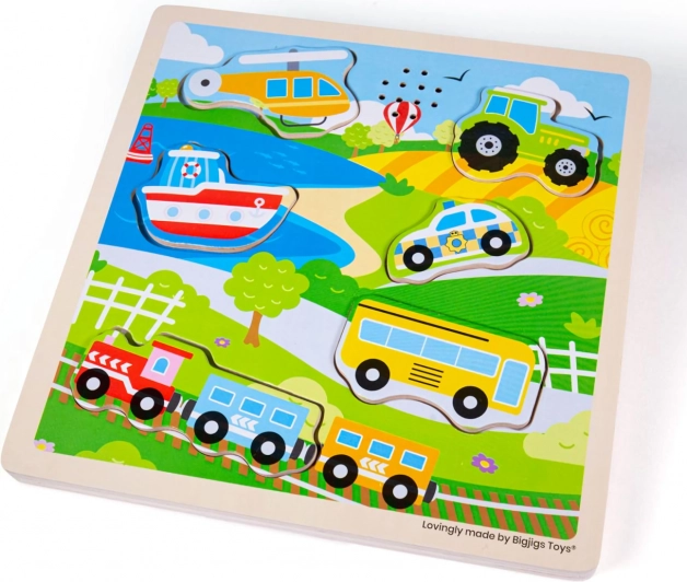 Puzzle encastrable en bois avec sons - Moyens de transport