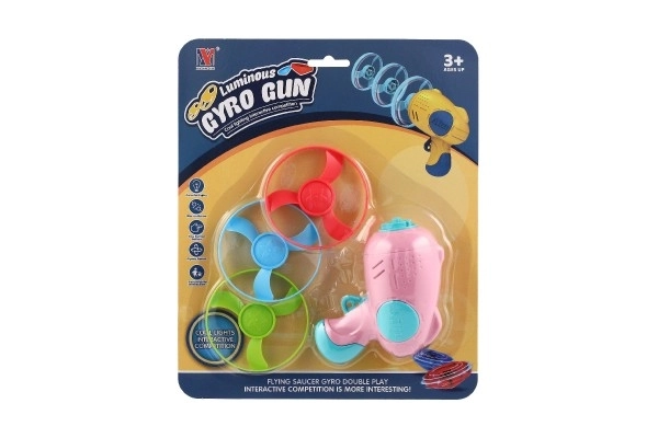 Hélice à lancer 3 pièces + démarreur pistolet plastique 4 couleurs sur carte 21,5x26x6cm