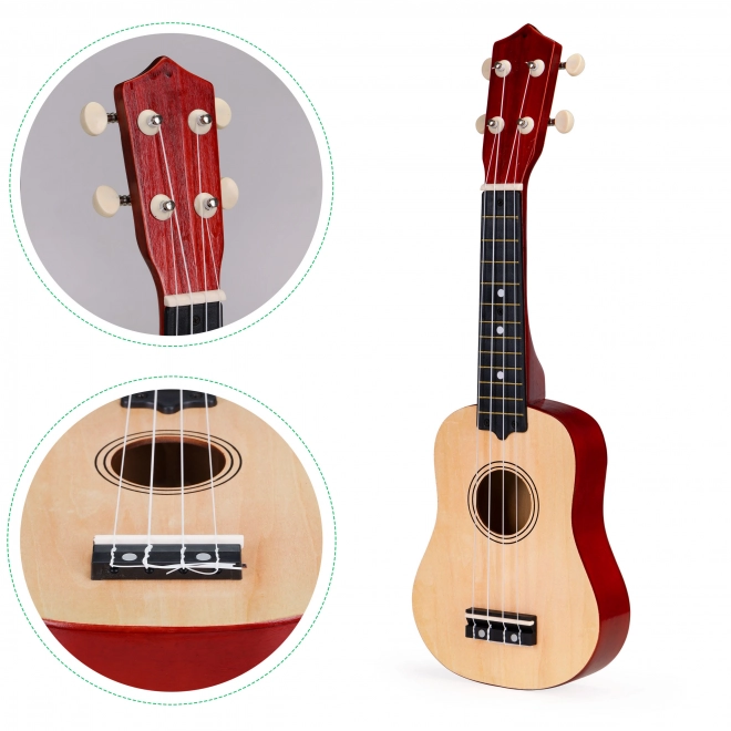 Ukulélé en bois pour enfants avec 4 cordes en nylon, marron ECOTOYS