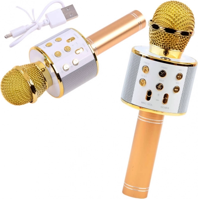 Microphone karaoké Bluetooth sans fil avec haut-parleur intégré – Doré