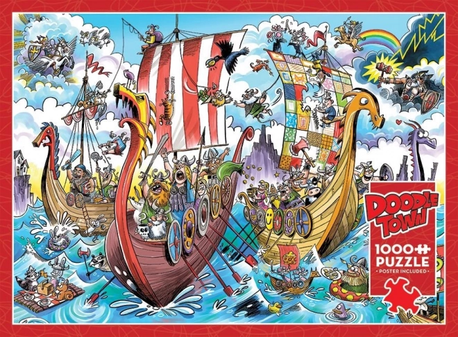 Puzzle DoodleTown : Expédition Viking 1000 pièces
