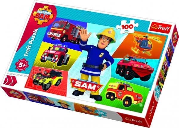 Puzzle Sam le pompier 100 pièces 41x27,5cm en boîte 29x19x4cm