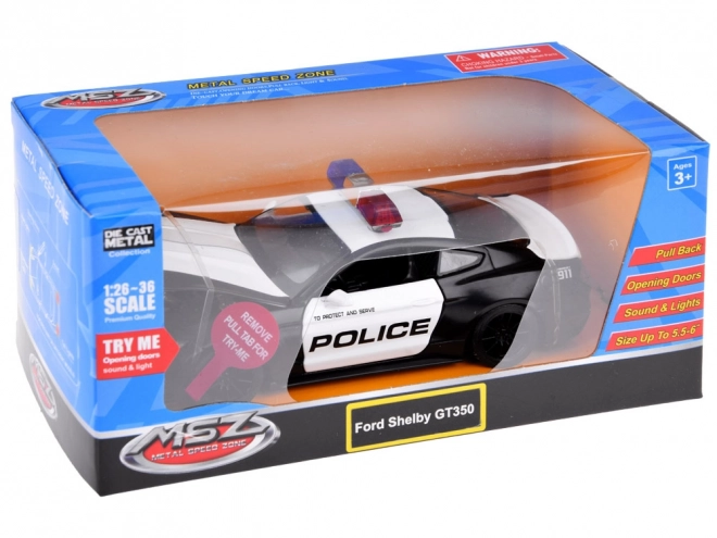 Voiture de police en métal Ford Shelby GT350 à l'échelle 1:32 avec effets de lumières gyrophare