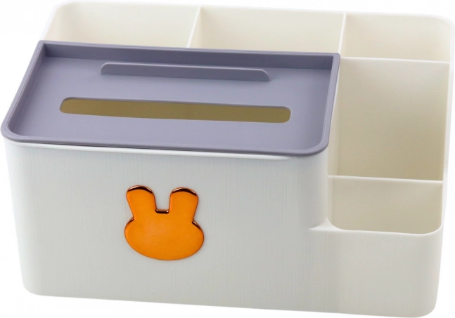 Organisateur de bureau avec petit lapin doré et boîte à mouchoirs