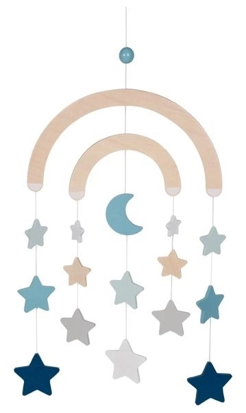 Mobile suspendu en bois pour lit bébé - étoiles bleues